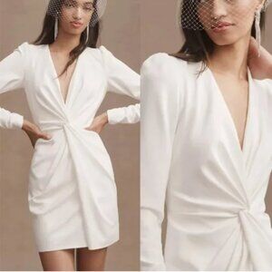 Tadashi Shoji Sabine Plunge V-Neck Twist-Front Long-Sleeve Mini Dress